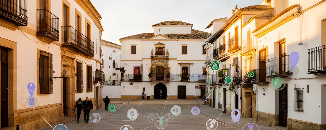 Calles del centro histórico de Ronda con puntos de atención comunitaria señalados